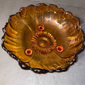 Vintage colony, pedestals collection, Amber, three footed bowl, salad, or fruit